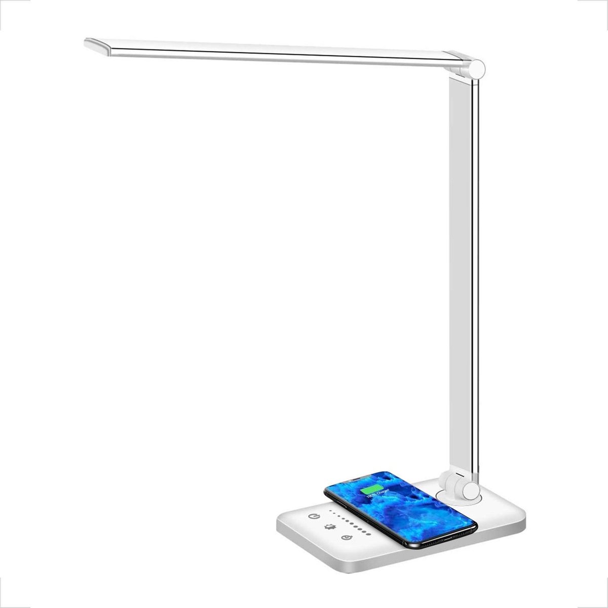 YONO Bureaulamp LED Dimbaar - met Draadloos Oplader en USB - Tafellamp met Stekker - Warm en Wit Licht - Zilver