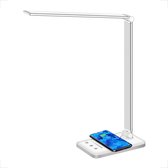 YONO LED Bureaulamp Dimbaar met Wireless Charger – Qi Draadloze Oplader – Tafellamp – Zilver