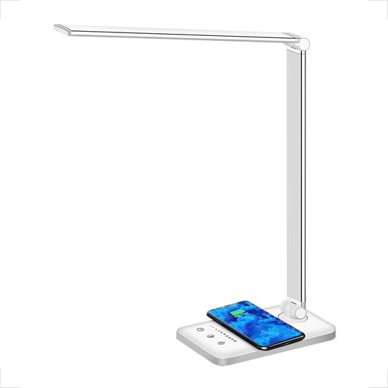 LED de bureau LED YONO avec chargeur sans fil - Chargeur sans fil Qi - Lampe de table - Argent