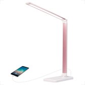 YONO LED Bureaulamp Dimbaar met Wireless Charger – Qi Draadloze Oplader – Tafellamp – Rose Gold
