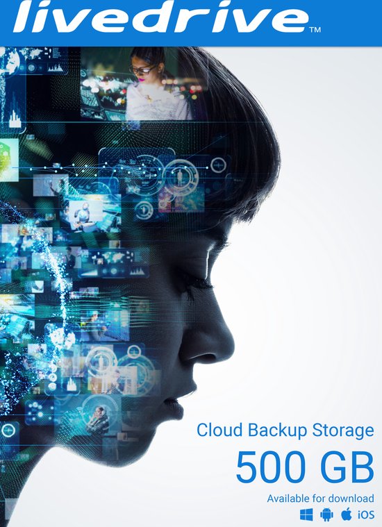 Livedrive Cloud Backup Storage 500GB – 1 PC/Mac + 3 mobiele apparaten – Windows/Mac/iOS/Android – 1 jaar abonnement