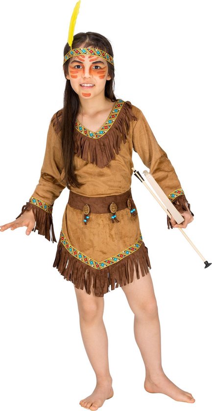 dressforfun - meisjeskostuum indianenvrouw Shania 128 (8-10y) - verkleedkleding kostuum halloween verkleden feestkleding carnavalskleding carnaval feestkledij partykleding - 300526