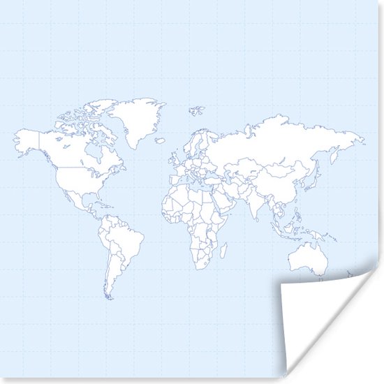 Carte du monde minimaliste sur papier affiche fond damier bleu