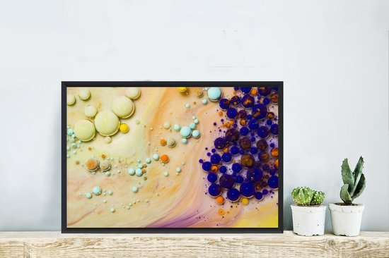 Photo encadrée - Art psychédélique de l'encre au lait cadre photo noir 60x40 cm - Affiche encadrée (Décoration murale salon / chambre)