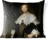 Buitenkussens - Tuin - Portret van een vrouw, mogelijk Maria Trip - Schilderij van Rembrandt van Rijn - 60x60 cm