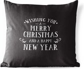 Buitenkussens - Tuin - Kerst quote Wishing you a merry Christmas op een zwarte achtergrond - 40x40 cm