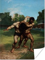 Poster De worstelaars - schilderij van Gustave Courbet - 60x80 cm