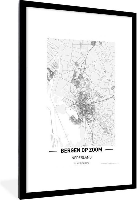 Fotolijst incl. Poster Stadskaart Bergen op Zoom 80x120 cm