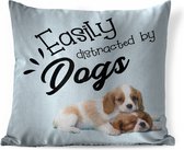 Sierkussens - Kussentjes Woonkamer - 40x40 cm - Easily distracted by dogs - Quotes - Spreuken - Hond