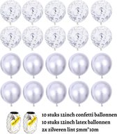 Partygoodz - 20 Stuks met Lint - Zilver - Zilveren Confetti - - Ballonnen Set - Decoratie - Papieren Confetti - Verjaardag - Feest