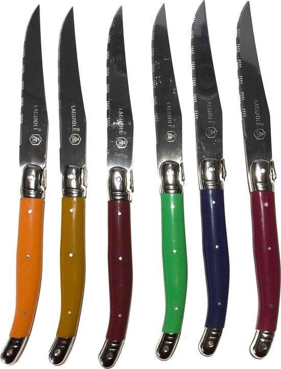Coffret de 6 couteaux LAGUIOLE lames acier inox manche colorés