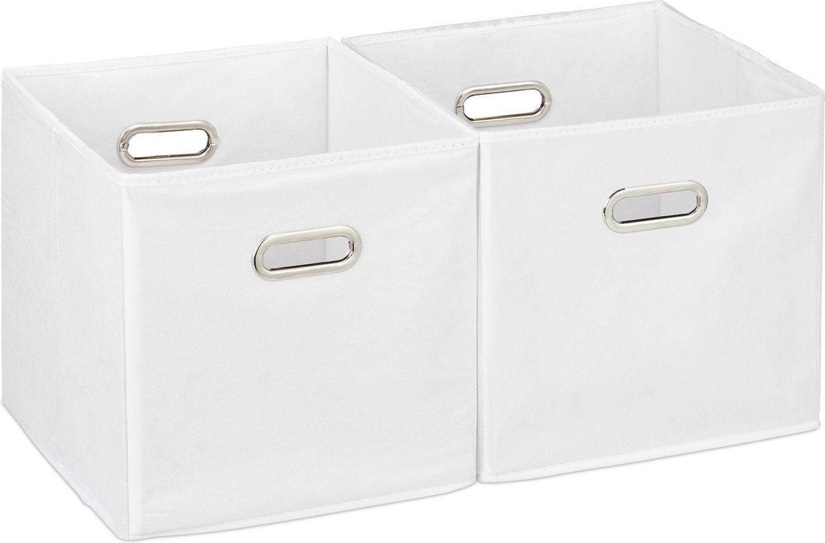 opbergbox stof - set van 2 - opvouwbaar - zonder deksel - vierkant - 30 x 30 x 30 cm - wit