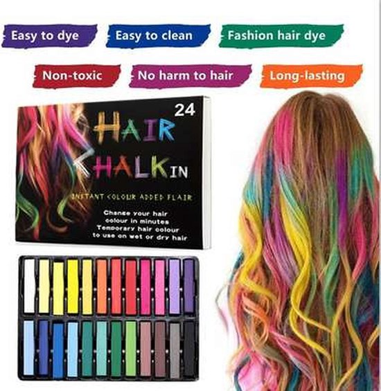 Cheveux Chalk - 24 Couleurs - Couleur - peigne Peigne - Craie cheveux pour  les enfants... | bol.com