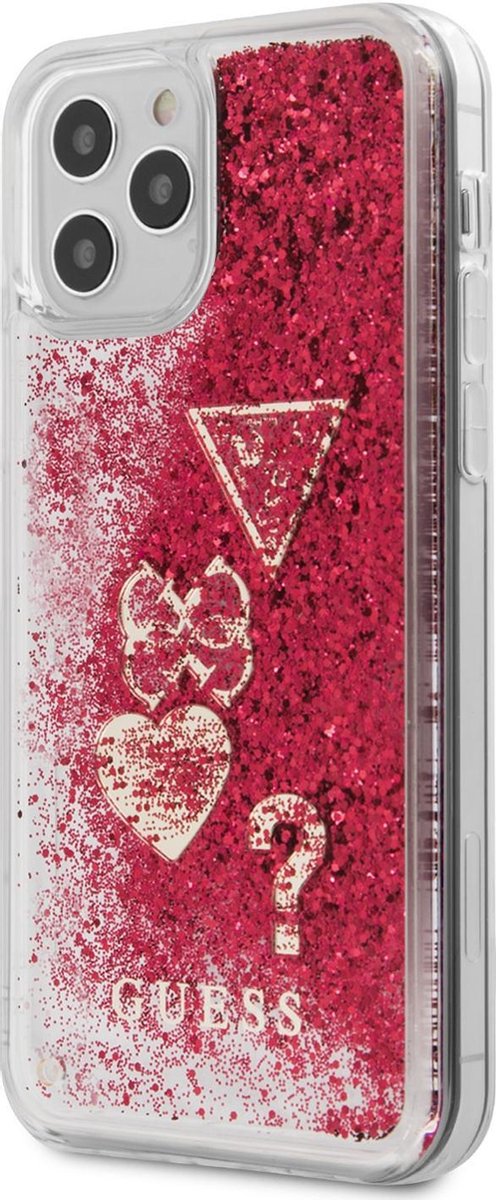 iPhone 12/12 Pro Backcase hoesje - Guess - Glitter Roze - Kunststof