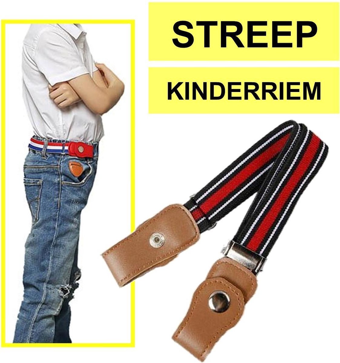 Fako Fashion - Kinderriem Zonder Gesp - Gespvrije Riem Kinderen - Elastische Riem - Rekbare Riem - Broekriem Zonder Gesp - Stretch Riem - Gestreept