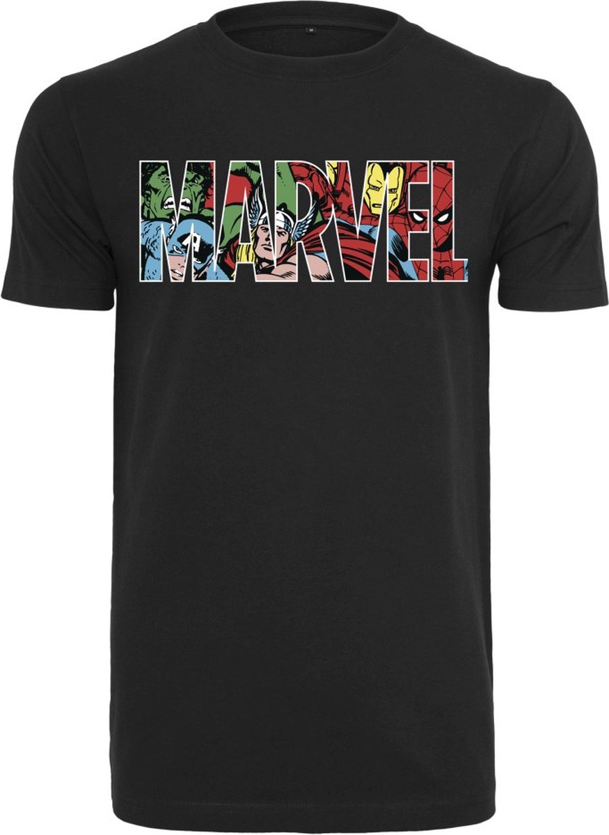 Merchcode - Marvel Logo Character Heren Tshirt - S - Zwart