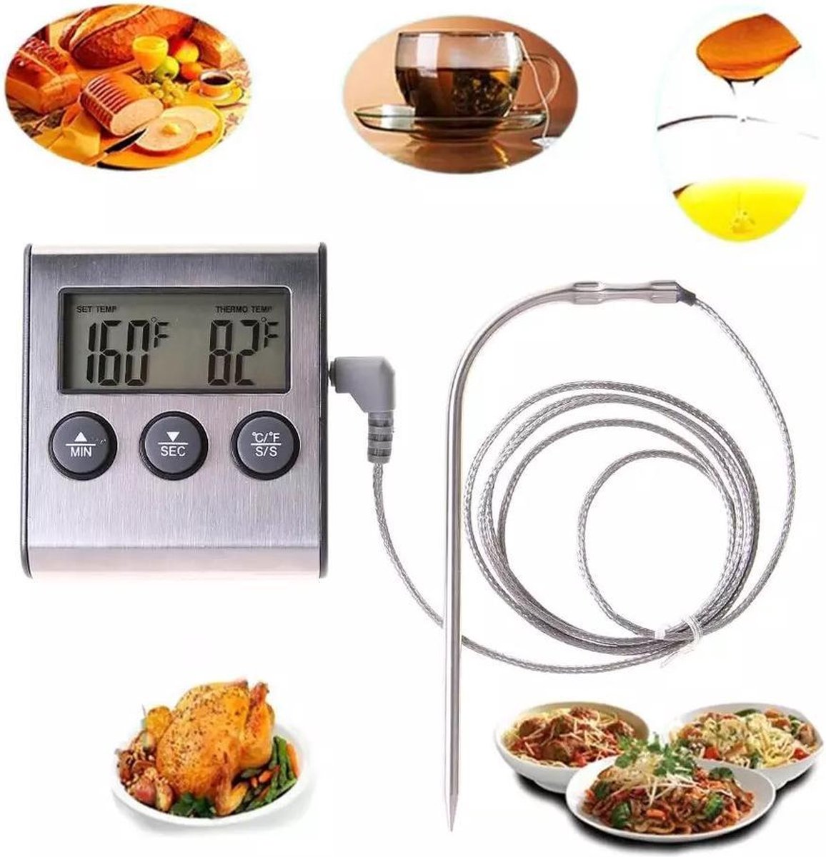 Thermomètre à Viande Numérique sans Fil Minuterie de Cuisine avec