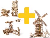 UGears modelbouw hout Voordeelpakket bouwwerken, archballista toren, molen, aviator