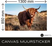 Muursticker canvas Schotse Hooglander, sfeervolle luxe uitstraling, afmeting 1300 mm x 850 mm