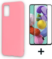 Samsung Galaxy A02S Hoesje Roze & Fullscreen Glazen Screenprotector - Siliconen Back Cover