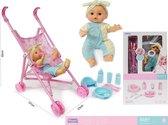 Baby pop Eva met wagen en accessoires - met geluid - interactief speelgoed 50CM