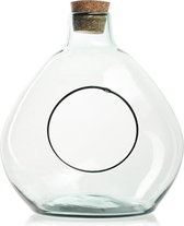 Eco glazen vaas met gat en kurk 'Elaine' h25 d22 cm - Transparant/Helder/Doorzichtig glas - Bloemen vaas - Decoratie