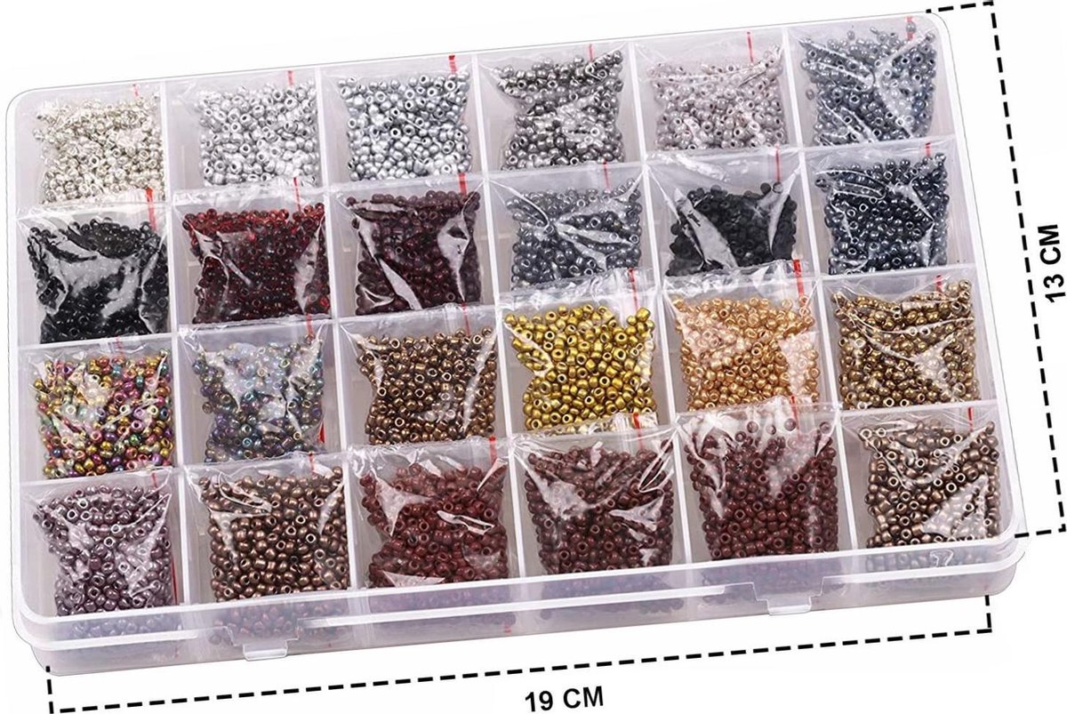Fako Bijoux - DIY Kralen Set - Glas Zaad Kralen - Glaszaad Donker/Goud/Zilver - Glaskralen - Sieraden Maken - Hobby - Kralenset - Kralendoos - 2mm - 19200 Stuks — afbeelding 5