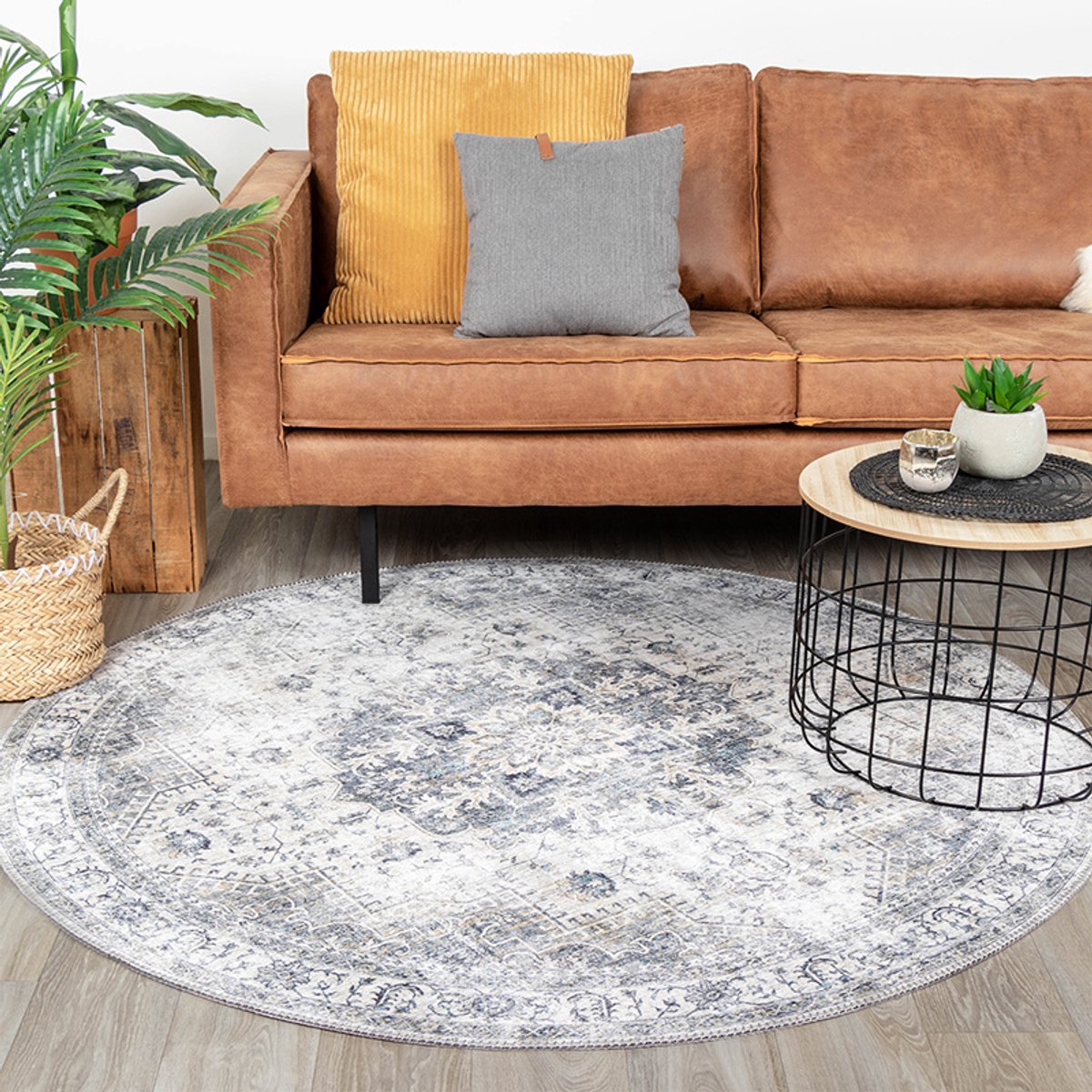 FRAAI Rond Vintage vloerkleed - Lago Grijs | Hoge kwaliteit - Ø 280cm