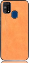 Samsung Galaxy M31 Hoesje - Mobigear - Stitch Serie - Kunstlederen Backcover - Oranje - Hoesje Geschikt Voor Samsung Galaxy M31