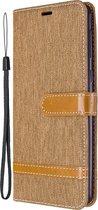 Samsung Galaxy A21 Hoesje - Mobigear - Fabric Serie - Katoen Bookcase - Bruin - Hoesje Geschikt Voor Samsung Galaxy A21