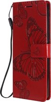 Sony Xperia 10 II Hoesje - Mobigear - Butterfly Serie - Kunstlederen Bookcase - Rood - Hoesje Geschikt Voor Sony Xperia 10 II