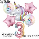 * Snoes * Unicorn * Eenhoorn  Licht Roze* Set van 6 Ballonnen XL * Unicorn Nummer 3 * Derde verjaardag * Hoera 3 Jaar * Birthday