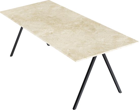 Marmeren Eettafel – Crema Marfil Beige (V-poot) – 180 x 100 cm