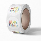 DW4Trading Stickerrol Happy Birthday - Sluitstickers - Ø 2,5 cm - 500 Stuks - Regenboog