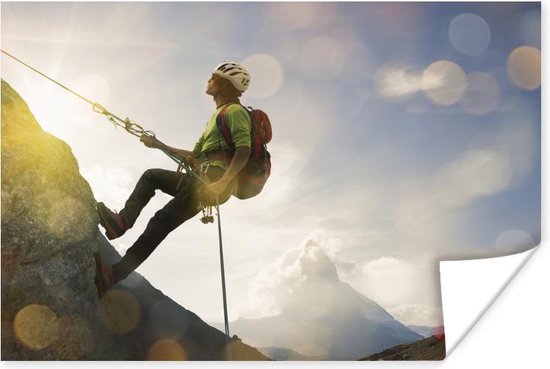 Affiche murale Mountaineer grimpe la montagne escarpée 120x80 cm - Tirage photo sur Poster (décoration murale salon / chambre)