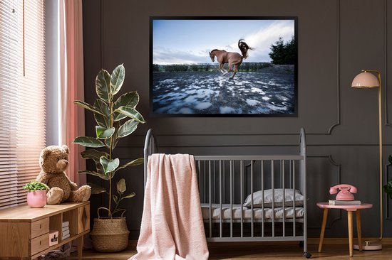 Photo encadrée - Bucking horse in the flaques cadre photo noir sans passe partout 120x80 cm - Affiche encadrée (Décoration murale salon / chambre)