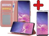 Hoesje Geschikt voor Samsung S10 Hoesje Book Case Hoes Portemonnee Cover Walletcase Met Screenprotector - Hoes Geschikt voor Samsung Galaxy S10 Hoes Bookcase Hoesje - Rosé goud.