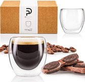 Luxe Dubbelwandige Espresso Kopjes - Espresso Glazen - Koffieglazen - Espressokopjes - Koffie Glazen - 80 ML - Set Van 2