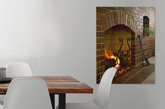 Feu dans une cheminée 60x80 cm - Tirage photo sur toile (Décoration murale salon / chambre)