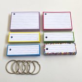 Leitner flashcards -  Combipakket 300 flashcards - "Pastel" kleuren - Perforatie + 5 Klikringen - Roze | Geel | Lichtgroen | Blauw | Lila | Confetti - 100% FSC Karton & 100% Gemaak