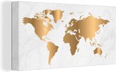 Canvas Wereldkaart - 160x80 - Wanddecoratie Wereldkaart - Goud - Marmer