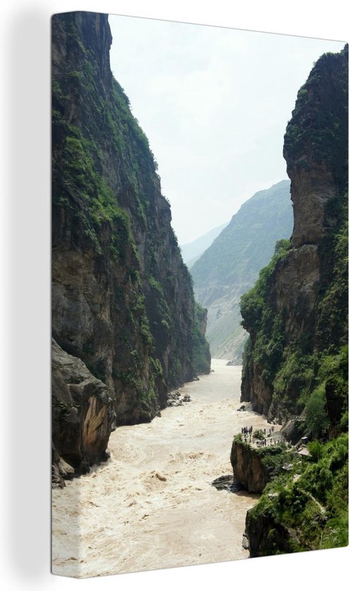 Canvas schilderij 120x180 cm - Wanddecoratie Stromende rivier in de Tijgersprongkloof in China - Muurdecoratie woonkamer - Slaapkamer decoratie - Kamer accessoires - Schilderijen