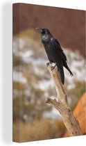 Un corbeau noir sur une branche cassée Toile 80x120 cm - Tirage photo sur toile (Décoration murale salon / chambre)