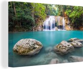 Peintures sur toile - Roches couvertes de mousse devant la cascade du parc national d'Erawan - 150x100 cm - Art Décoration murale