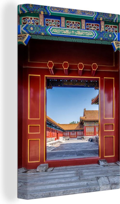 Canvas schilderij 90x140 cm - Wanddecoratie De deuren van de Verboden Stad in China - Muurdecoratie woonkamer - Slaapkamer decoratie - Kamer accessoires - Schilderijen
