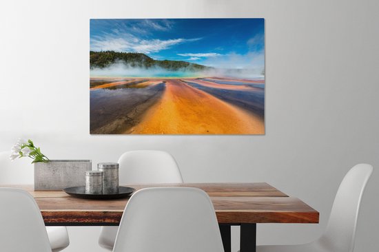 Une route jaune menant au geyser dans le parc national de Yellowstone toile 90x60 cm - Tirage photo sur toile (Décoration murale salon / chambre)
