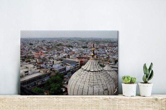 Canvas Schilderij Prachtig overzicht over Oud Delhi in India - 30x20 cm - Wanddecoratie