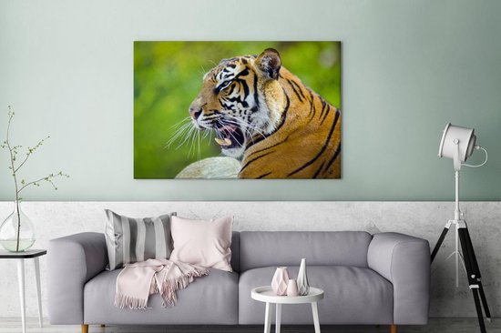 Roaring Tiger Canvas 180x120 cm - Tirage photo sur toile (Décoration murale salon / chambre) / Animaux Peintures sur toile XXL / Groot format!
