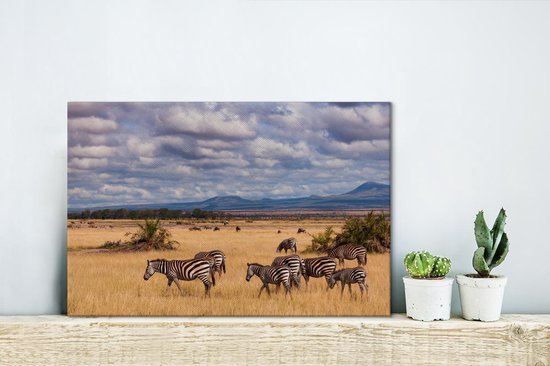 Zèbres dans le parc national du Masai Mara au Kenya Toile 30x20 cm - petit - Tirage photo sur toile (Décoration murale salon / chambre)