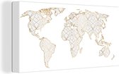 Canvas Wereldkaart - 80x40 - Wanddecoratie Wereldkaart - Lijn - Goud